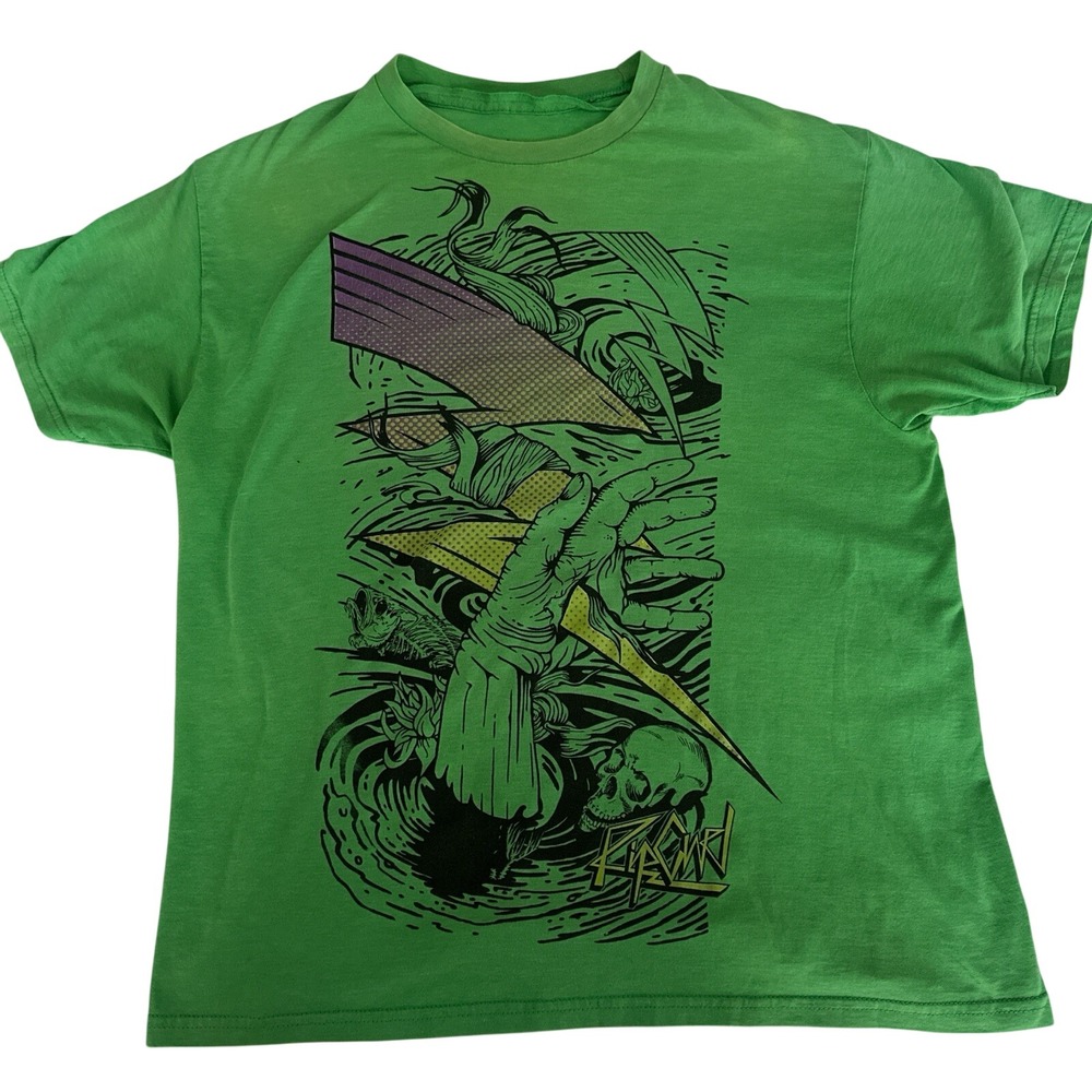 Rip Curl Graphic T-Shirt Men's Large Green Slim Fit Surf Skater Skull Beach Y2K